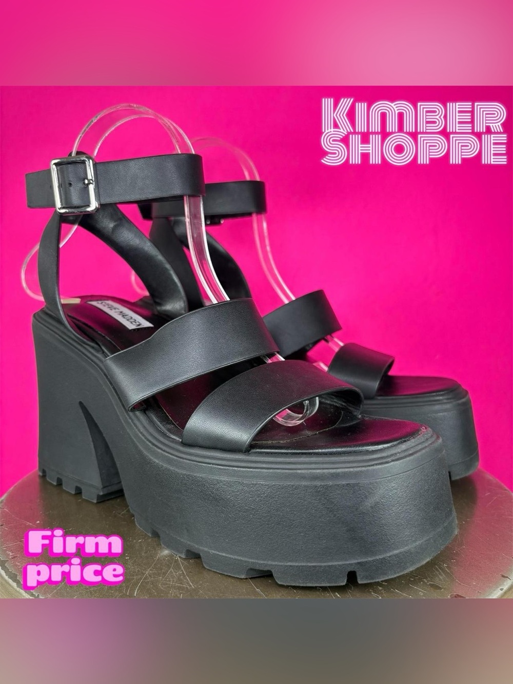Steve Madden Abbot Black Chunky Lug Sole Platform Sandal US 8.5 UK 6.5 EU 39